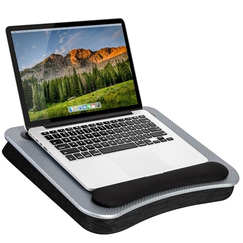 LapGear Memory Foam Lap Desk with Phone Holder Medium Silver Carbon