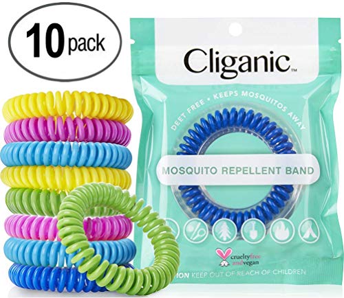 Cliganic 10 Pack Mosquito Repellent Bracelets for Adults & Kids - Natural DEET-Free Bands, Individually Wrapped