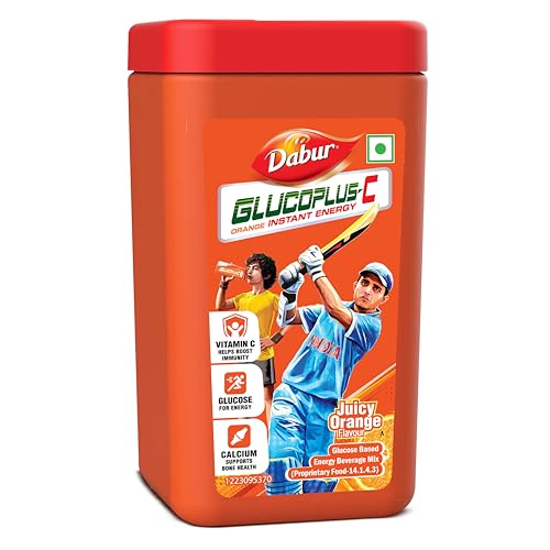 Dabur Glucoplus C Instant Powder Energy Glucose (Orange Flavour) - 400gm | Replenishes Energy with 6 Added Vitamins and Minerals | Vitamin C and Zinc 