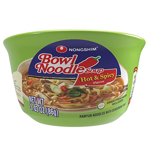Nongshim Ramen Noodles, Gourmet Instant Ramen bowl, Premium Microwavable Noodle Soup, Hot & Spicy, 3.03 Ounce (Pack of 6)