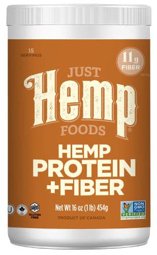 Just Hemp Foods Hemp Protein Powder Plus Fiber, Non-GMO Verified with 11g of Protein & 11g of Fiber per Serving, 16 oz - Packaging May Vary