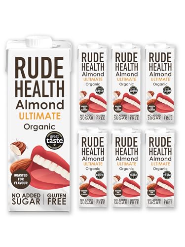 Rude Health 6 x 1 Litre Organic Pure Almond Dairy-Alt Milk, 100% Natural Organic Drink, Lactose Free, Dairy Free & Gluten-Free, Unsweetened, Award-Winning, Healthy & Vegan, 100% Recyclable Pack