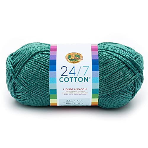 Lion Brand Yarn Lightweight 24/7 Cotton Yarn for Knitting, Crocheting, and Crafts, Jade, 1 Pack