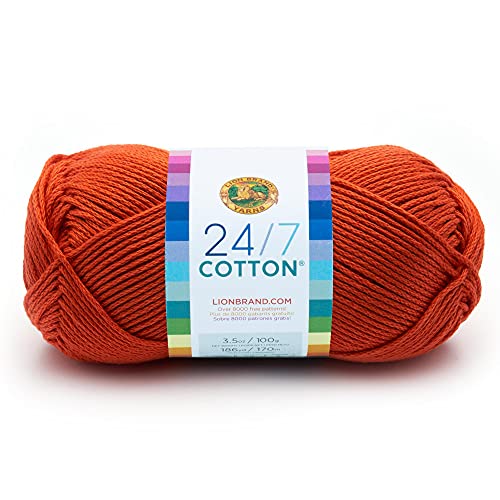 Lion Brand Yarn Lightweight 24/7 Cotton Yarn for Knitting, Crocheting, and Crafts, Tangerine, 1 Pack