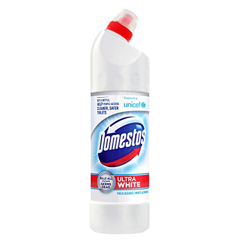 Domestos White & Sparkle Thick Bleach disinfectant that eliminates 99.99% of bacteria and viruses* unstoppable whitening power 750 ml