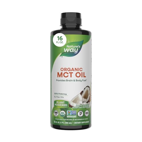 Nature's Way Organic MCT Oil, 16 Fl Oz, Brain and Body Fuel from Coconuts*, C8 Caprylic Acid and C10 Capric Acid, Keto and Paleo Certified, Organic, Non-GMO Project Verified (Packaging May Vary)