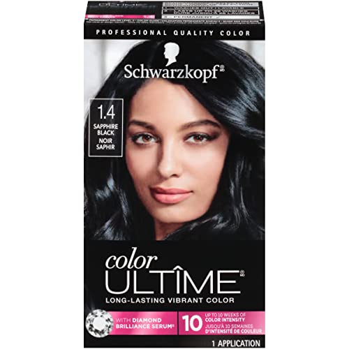 Schwarzkopf Color Ultime Hair Color, 1.4 Sapphire Black, 1 Application - Permanent Black Hair Dye for Vivid Color Intensity and Fade-Resistant Shine up to 10 Weeks