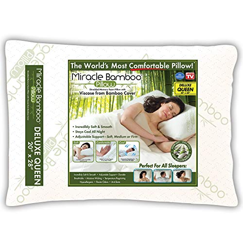 Ontel Miracle Shredded Memory Foam Pillow with Viscose from Bamboo Cover, Queen, White