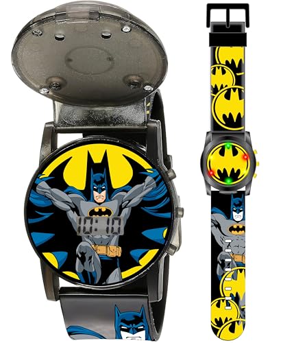Batman Kids Flashing Sound FX Watch with Translucent Case and Printed Strap Featuring Iconic Batman Logo and Character, Push Button Lights and Sound Effects, Fits Wrists 5.5" to 8"