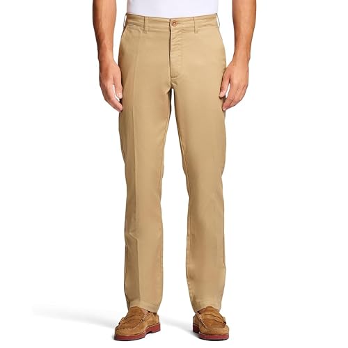 IZOD Men's Performance Stretch Straight Fit Flat Front Chino Pant, Cedarwood Khaki, 33W x 30L