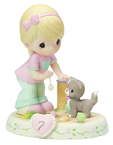Precious Moments, Growing In Grace, Age 7, Bisque Porcelain Figurine, Blonde Girl, 154034
