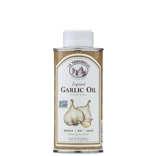 La Tourangelle, Garlic Oil, High Oleic Oil for Cooking Pastas, Salad Dressings, Drizzle on Popcorn, Irresistible Aroma and Flavor, 8.45 Fl Oz