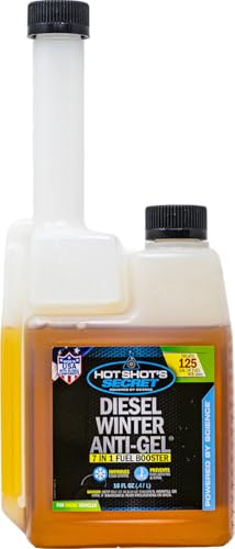 Hot Shot's Secret Diesel Winter Anti-Gel– 16 Oz Squeeze, 7-in-1 Diesel Fuel Additive – Prevents Gelling and Fuel Line Freeze-Ups – Boosts Cetane – Cleans Injectors – Improves Performance, Amber