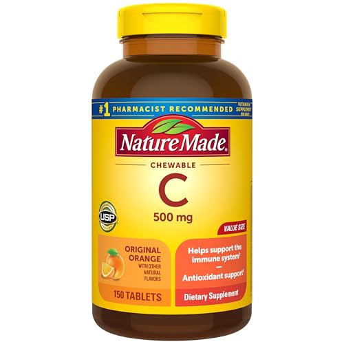 Nature Made Chewable Vitamin C 500 mg, Dietary Supplement for Immune Support, 150 Tablets, 150 Day Supply