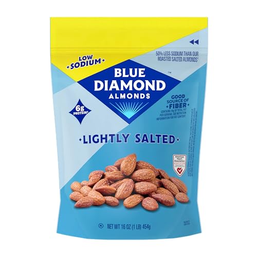 Blue Diamond Almonds Low Sodium Lightly Salted Snack Nuts, 16 Oz Resealable Bag (Pack of 1)