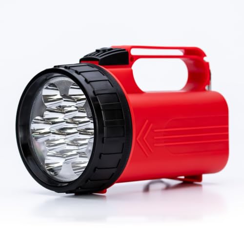 Status 13 LED Camping Lantern Torch, Battery Powered, Red and Black | 4 D batteries included, fold-out carry handle, power cuts, tents, garages, night DIY - SLEDREDLANT1PKB2