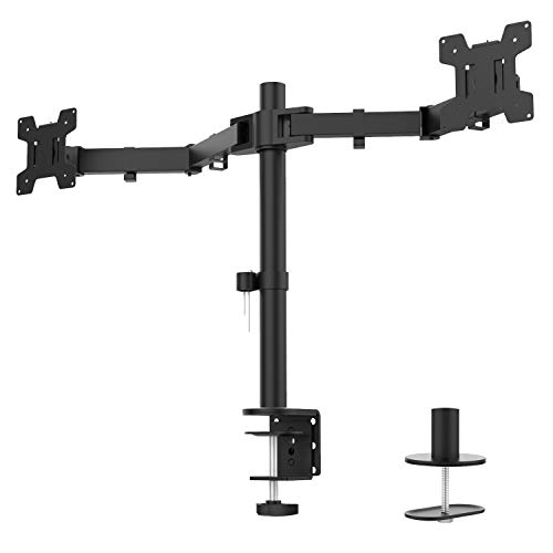 WALI Monitor Halterung 2 Monitore, Monitorhalterung für 2 Monitore bis zu 27 Zoll, Monitor Tischhalterung Höhenverstellbar Neigbar Schwenkbar Drehungb