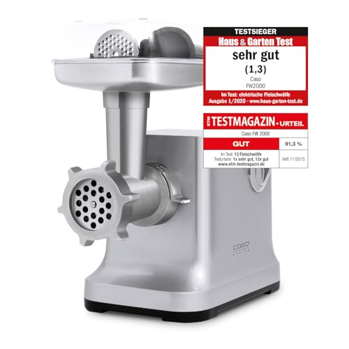 (-25%) Caso FW2000 Elektrischer Fleischwolf, Testsieger Haus & Garten Test, inkl. Spritzgebäck, Aufsatz 800 W nominal, 2000 W locked, ca. 2kg/ Minute, Alu Guss Gehäuse