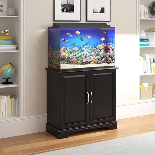 Ollie & Hutch Harbor 29 - 37 Gallon Aquarium Stand in Black | Modern Fish Tank Stand with Storage Shelves | Fits up to 37 Gallon Tanks | Flipper Collection | Ideal for Fresh or Saltwater Aquariums