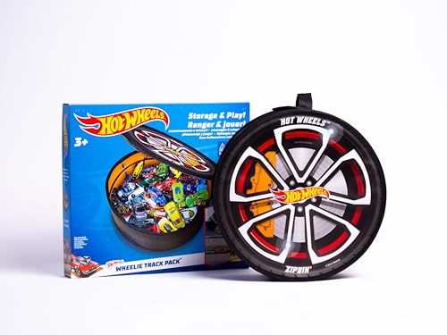 Hot Wheels Tara Toy: ZipBin Wheelie Track Pack - Unzips Into A Racetrack Mat, Holds 100 Toy Cars, Storage & Play, Circle Tire Design, Kids Ages 3+