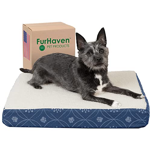 Furhaven Sherpa Flannel Paw Print Mattress Orthopedic Small