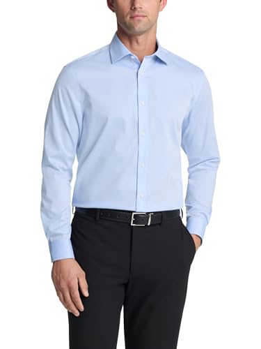 Calvin Klein Men's Regular Fit Non Iron Herringbone Solid, White, 16.5/34-35