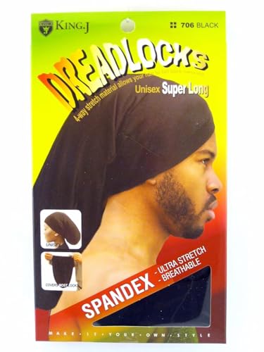 King.J Super Long Unisex Spandex Cap for Dreadlocks (Black)