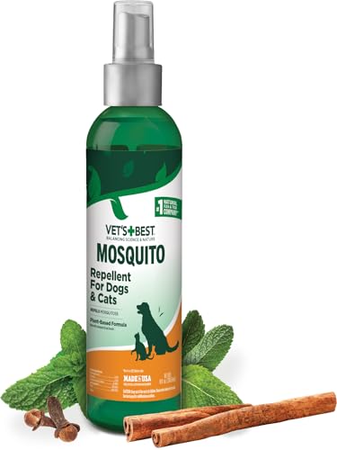 Vet's Best Natural Mosquito Repellent Spray for Dogs and Cats – Plant-Based Protection with Certified Essential Oils – DEET-Free Outdoor Pest Repellent for Pets – Natural and Safe – 8 oz Bottle