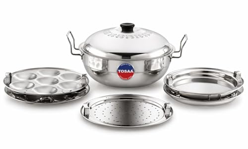 Tosaa Big Induction Compatible Multi Purpose Kadai, 27 cm ,5 Plates, Silver