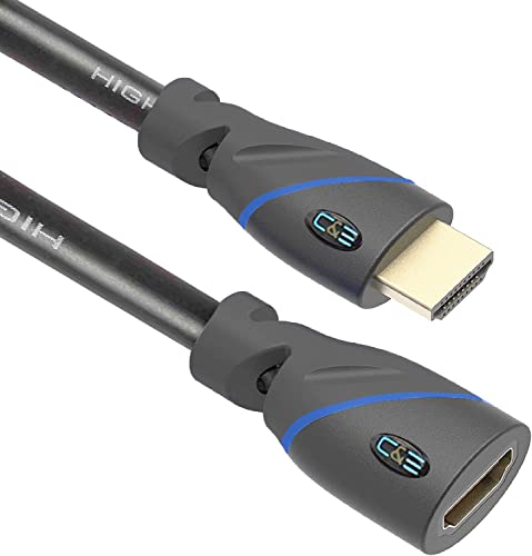 C&E CNE511702 High Speed HDMI Cable Male to Female with Ethernet (25 Feet/7.6 Meters), Supports 4K, 3D and Audio Return Black (2 Pack)