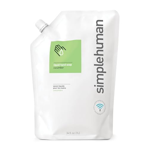 simplehuman Moisturizing Liquid Hand Soap Refill Pouch, 34 Fl Oz (Pack of 1), Cucumber