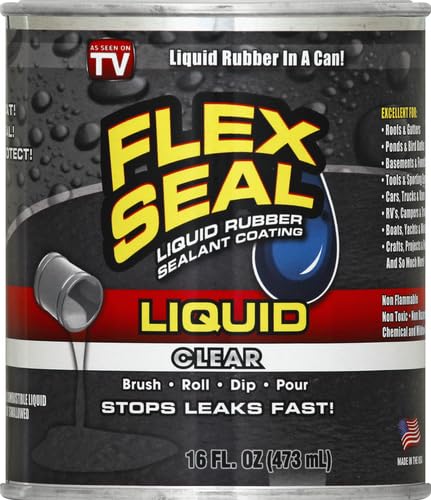 Flex Seal Liquid, Rubber Coating Sealant, Waterproof, Flexible, Breathable, and UV Resistant, Roof Repair, Basements, RV, Campers, Trailers, Marine, EPDM, Masonry, Clear, 16 oz