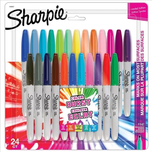 Sharpie Color Burst Permanent Markers, Fine Point, Assorted, 24 Pack (1949557)