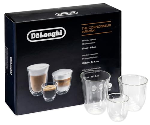 DeLonghi Coffee Connoisseur Glasses (set of 6): 2 Espresso, 2 Cappuccino, 2 Latte MacchiatoEspresso Cups, Glass Coffee 