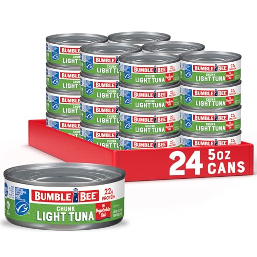 Bumble Bee Chunk Light Tuna In Water, 5 oz Cans (Pack of 24) - Wild Caught Skipjack Tuna - 23g Protein Per Serving - MSC Certified Sustainable Seafood, Non-GMO, Gluten Free, Kosher