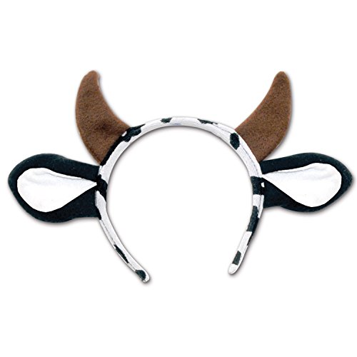 Beistle Cow Ears and Horns Headband Farm Theme Birthday Party Supplies Headwear, White/Black/Brown
