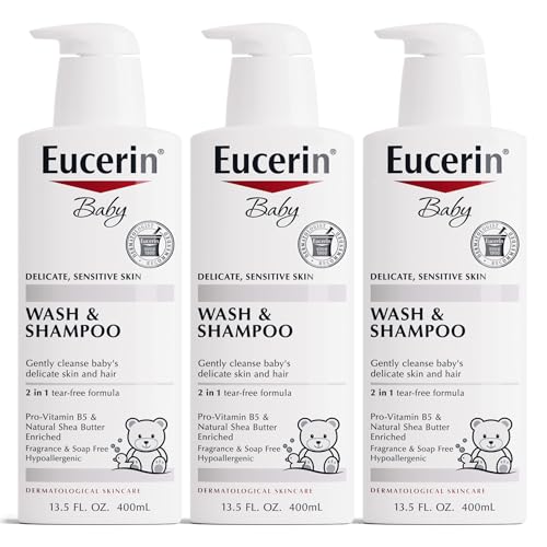 Eucerin Baby Unscented Baby Shampoo and Body Wash, Tear Free Shampoo and Wash, 13.5 Fl Oz Pump Bottle, Pack of 3