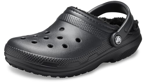 Crocs Men's and Women's Classic Lined Clog | Fuzzy Slippers, Black/Black, 13 Women/11 Men