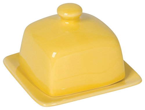 Now Designs Stoneware Square Butter Dish with Lid, Lemon Yellow 4.5 x 4.5 in