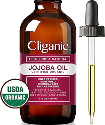 Cliganic Organic Jojoba Oil, 100% Pure (4oz) | Moisturizing for Face, Hair, Skin & Nails | Natural Cold Pressed Hexane Free | Base Carrier Oil
