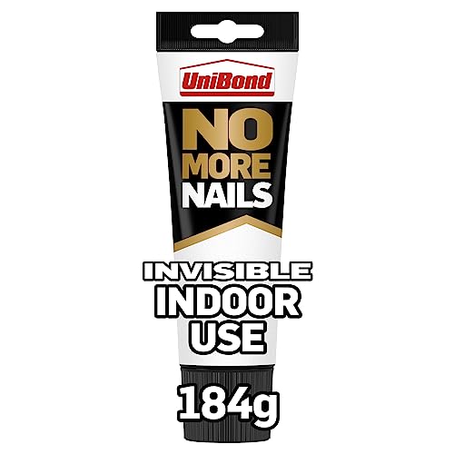Unibond No More Nails Invisible, Heavy-Duty Clear Glue for Instant DIY mounting & repair jobs, Strong Glue for Wood, Ceramic, Metal, Concrete, Plaster