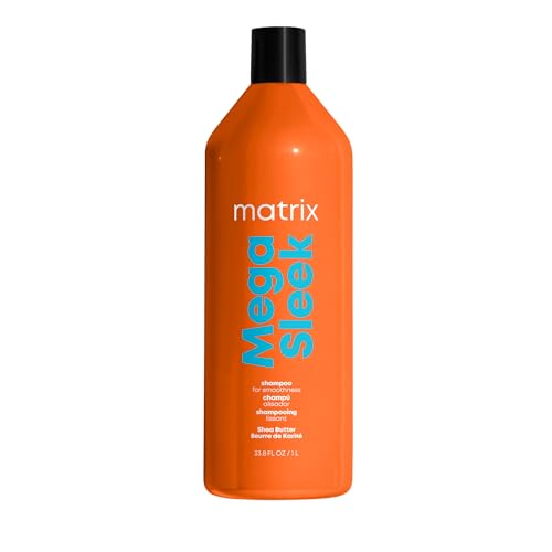 Matrix Mega Sleek Shampoo - Anti-Frizz Moisturizing Shampoo, Smoothing and Detangling, For Dry & Damaged Hair, Salon Professional Formula, With Shea Butter, Vegan, 33.8 Fl Oz