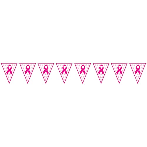 Beistle Ribbon Pennant Banner, 11" x 12', Pink/White