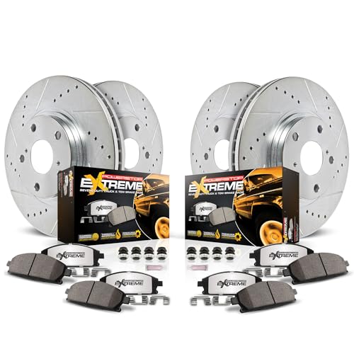 Power Stop Front and Rear Brake Kit For 2015 2016 2017 2018 2019 2020 Cadillac Escalade - Truck & Tow Carbon Fiber Ceramic Brake Pads & Drilled and Slotted Rotors Replacement, K6560-36