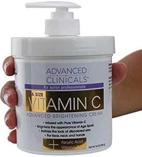 Advanced Clinicals Vitamin C Cream Visibly Brightening Body Lotion | Vitamin C Moisturizer Skin Care Body Cream For Women & Men Helps Visibly Improve Look Of Dark Spots & Uneven Skin Tone, 16 Ounce