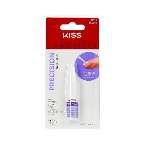 KISS PowerFlex Precision Nail Glue - Fast Drying Adhesive for Glue-On Nails & Repairs with Precision Tip Nozzle, Ideal for Tips & Wraps, Net Wt. 0.10 oz (3g)