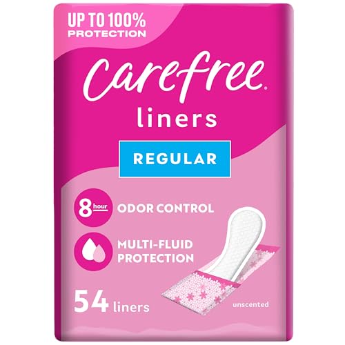 Carefree Panty Liners for Women, Regular, Wrapped, Unscented, 54ct | Pantiliners, Carefree Liners, Daily Liners for Women, Light Periods and Leaks, 8-Hour Odor Control | 54ct (Packaging May Vary)