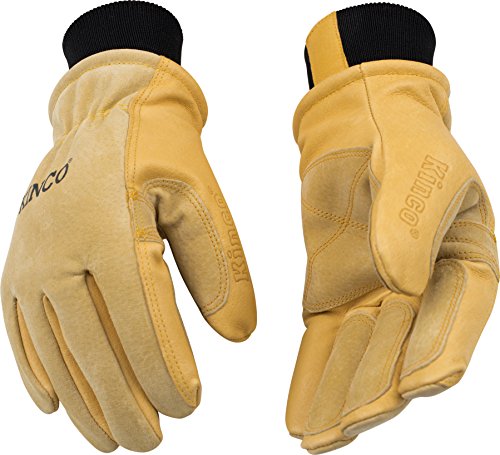 Kinco, 901-L, Men's Pigskin Leather Ski Glove, HeatKeep Thermal Lining, Draylon Thread, Large, Golden, with Nikwax Waterproof Wax, Large