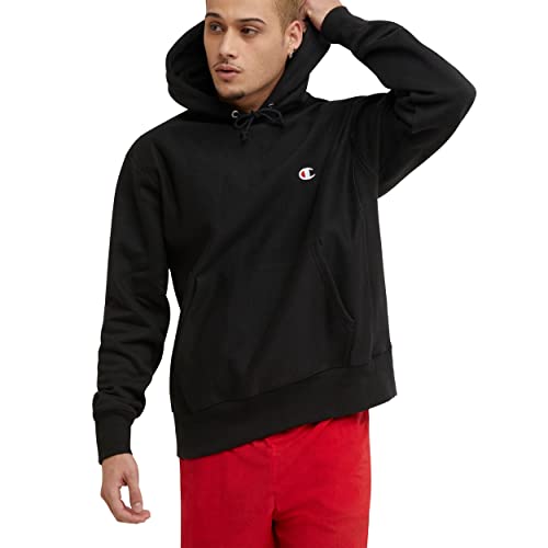 Champion mens Pullover Hoodie, Reverse Weave Pullover Hooded Sweatshirt for Men, Best Comfortable Hoodies Men, Left Chest C Hoody, Black-y06145, Large US
