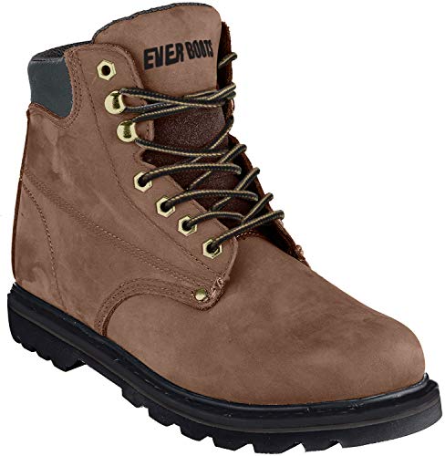 EVER BOOTS Tank Men's Soft Toe Oil Full Grain Leather Work Boots Construction Rubber Sole (10.5 D(M), Darkbrown)